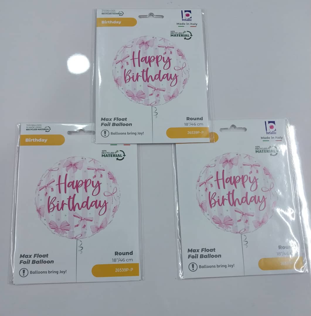 18'' Happy birthday balloon pink bow print