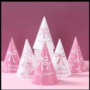 pink/white bow paper party hat