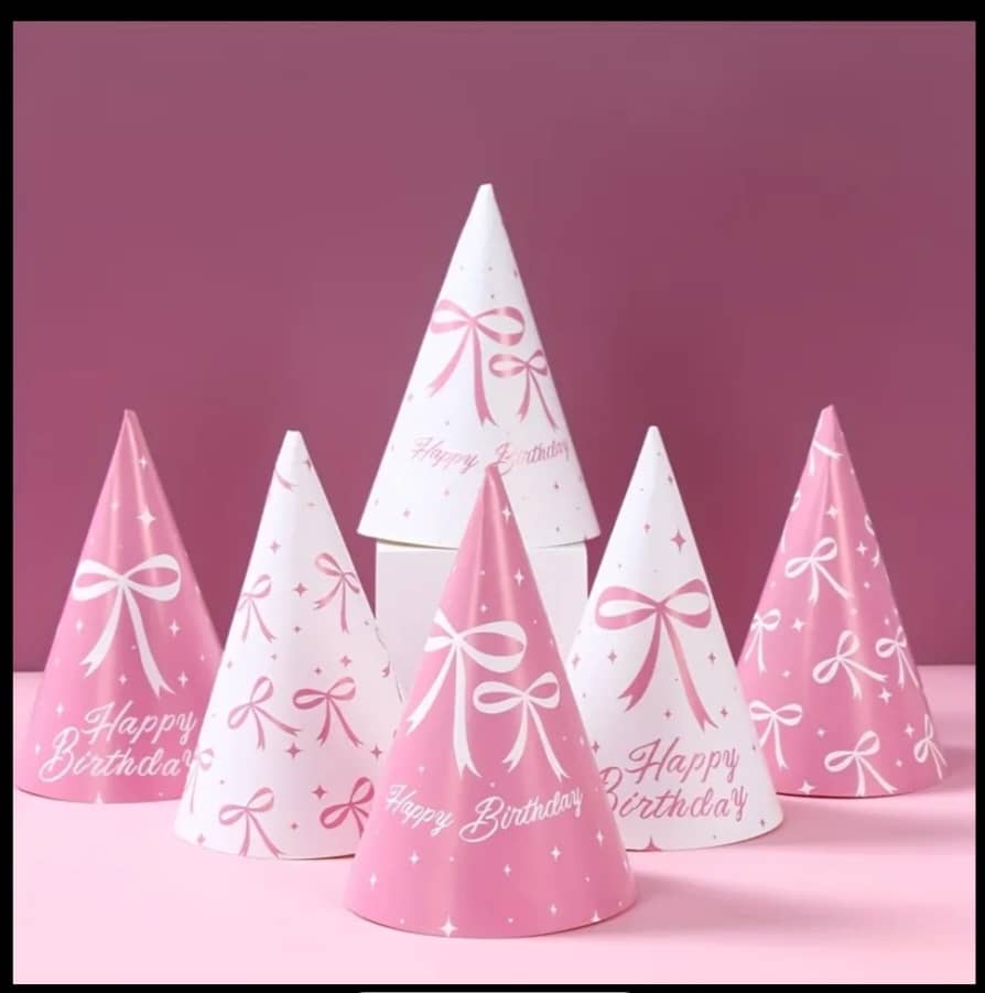 pink/white bow paper party hat